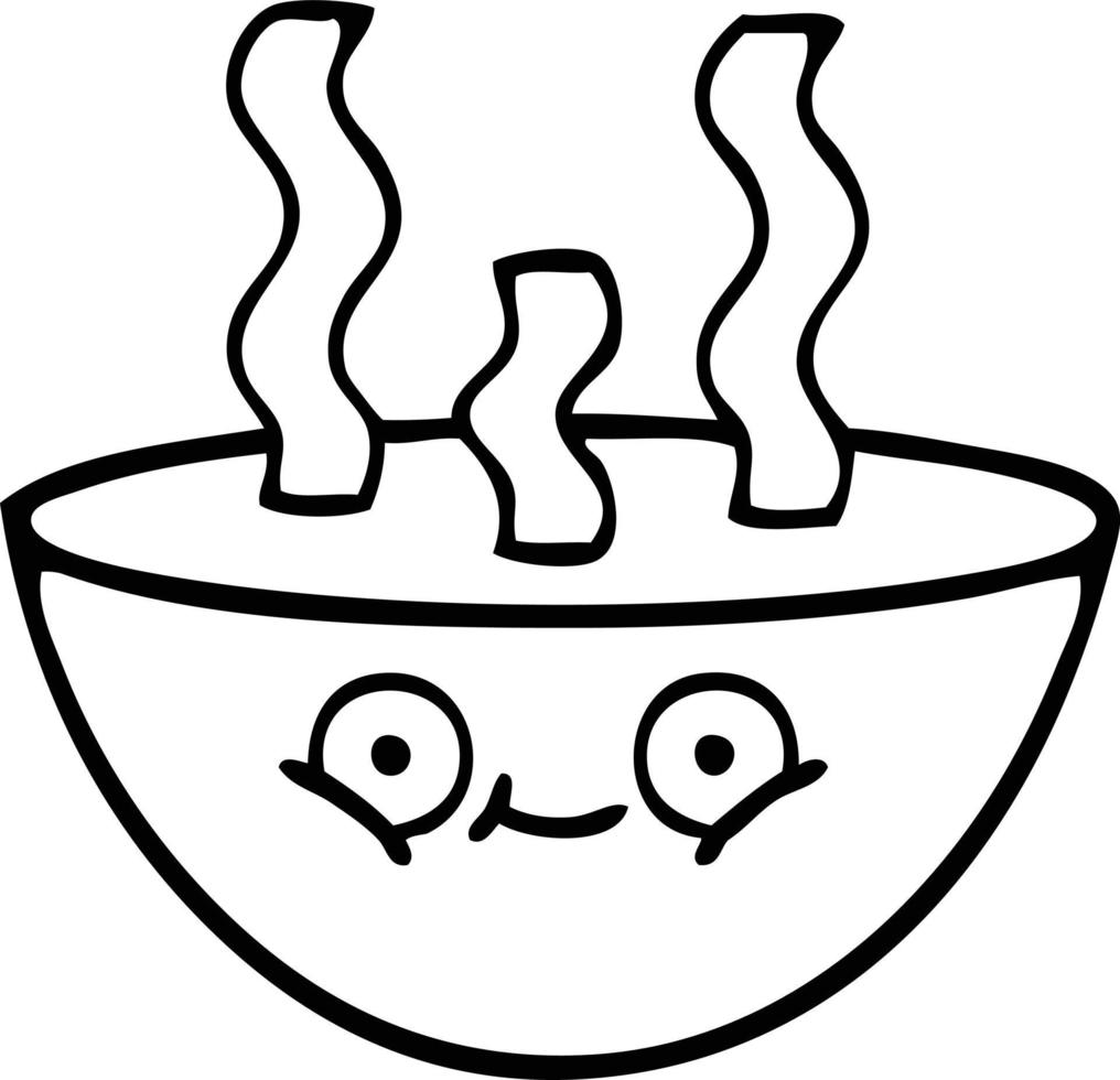line drawing cartoon bowl of hot soup vector