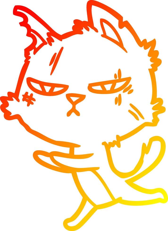 warm gradient line drawing tough cartoon cat running vector