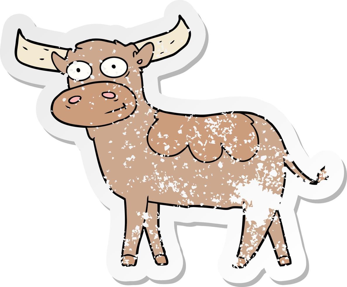 distressed sticker of a cartoon bull vector