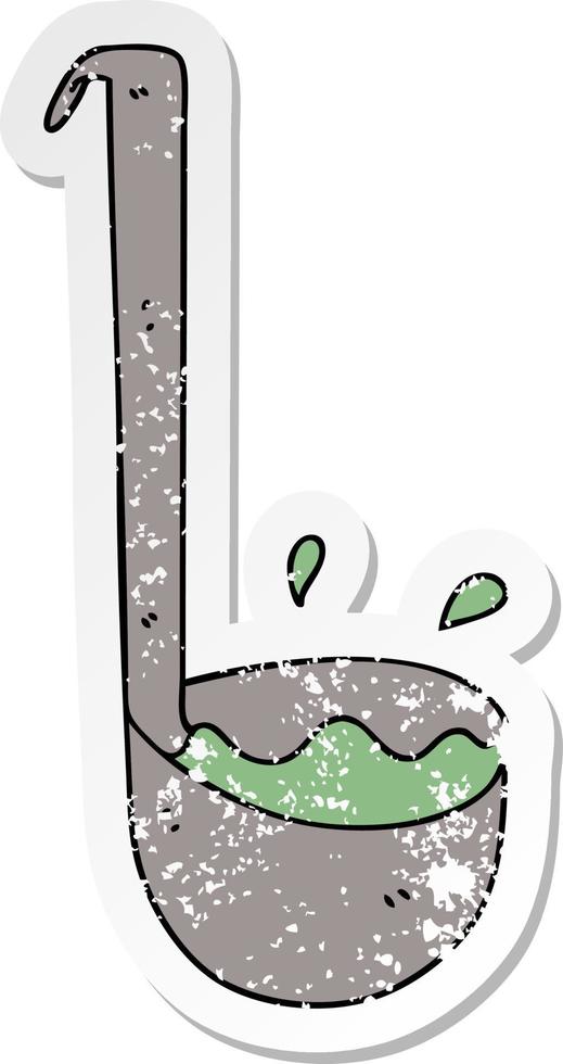 distressed sticker of a quirky hand drawn cartoon ladle vector