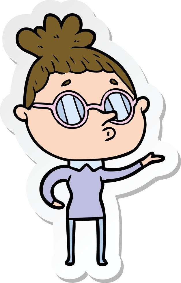 sticker of a cartoon woman wearing glasses vector