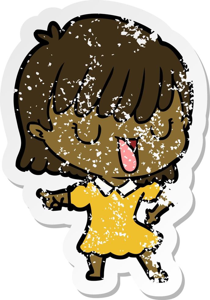 distressed sticker of a cartoon woman vector