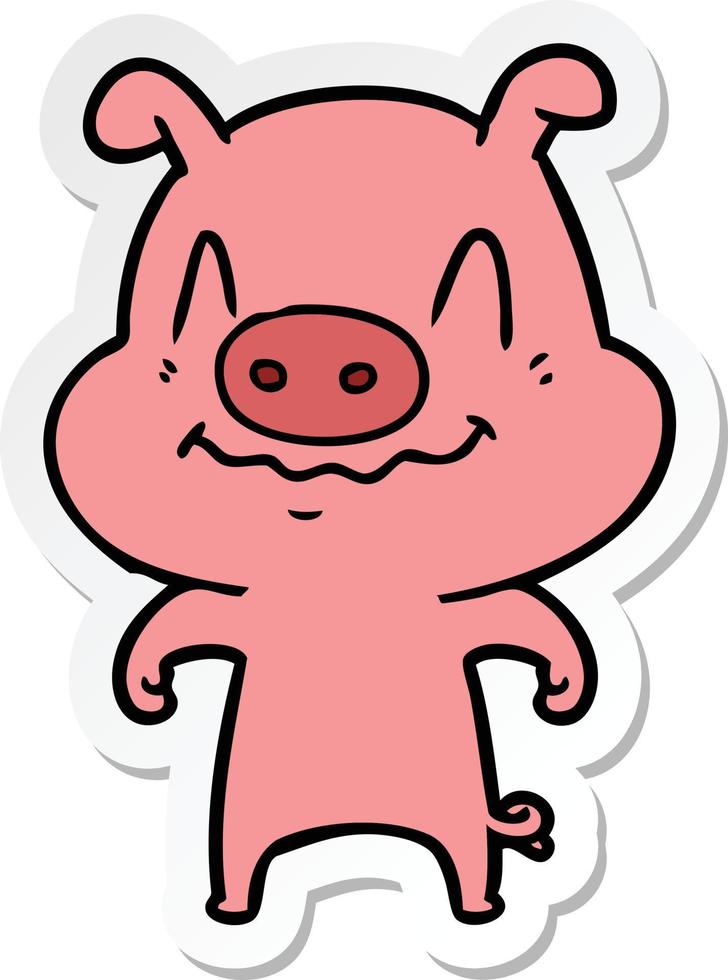 sticker of a nervous cartoon pig vector