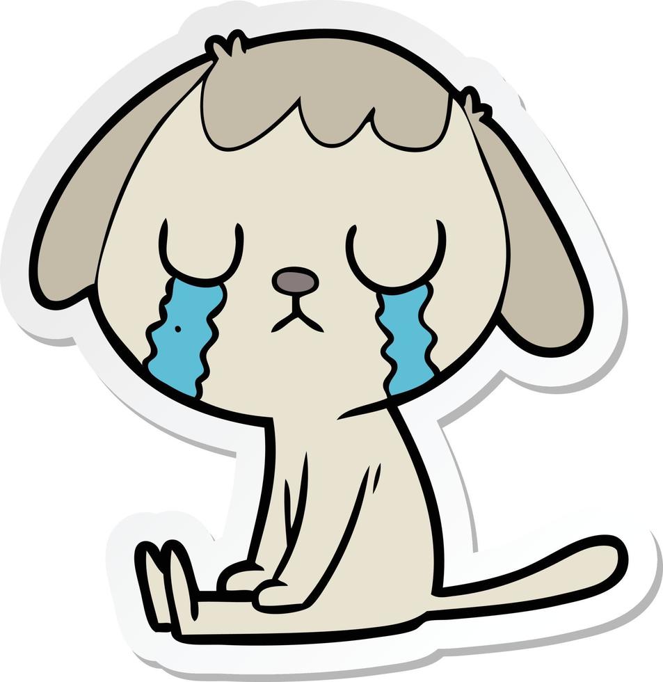 sticker of a cute cartoon dog crying vector