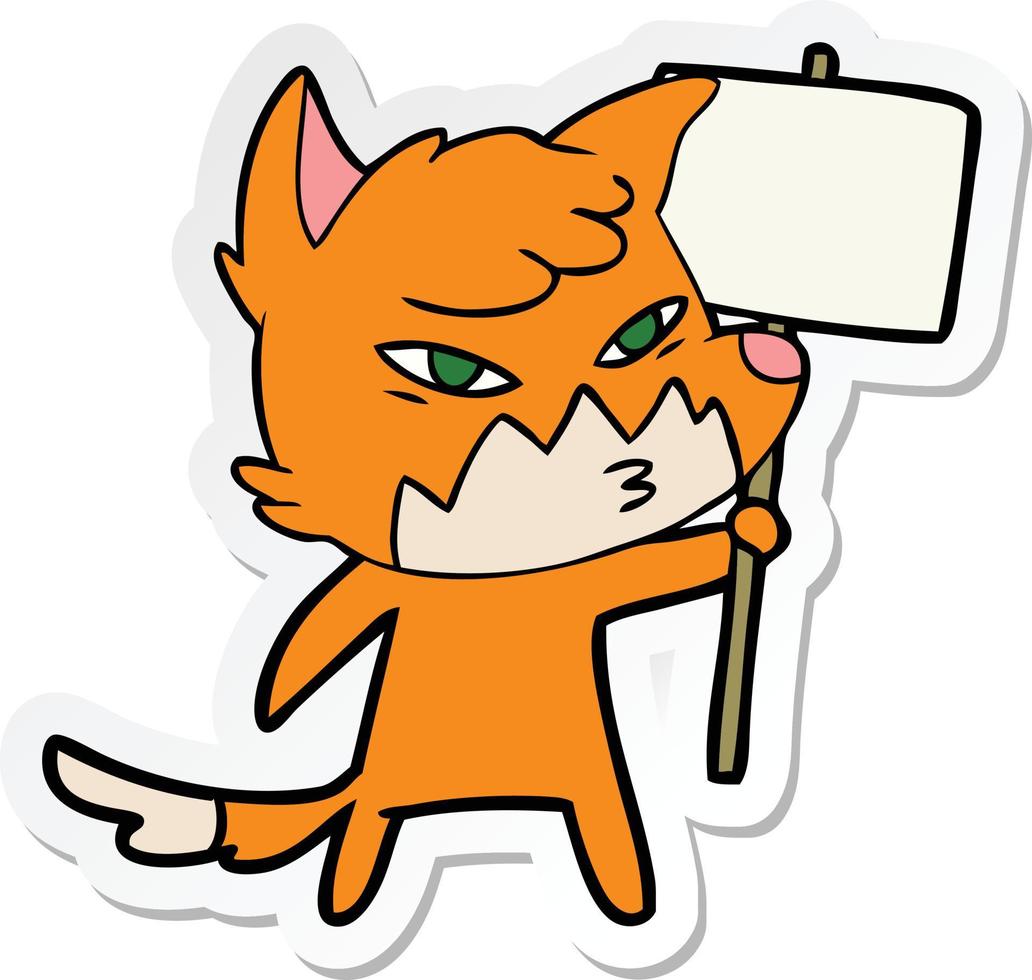 sticker of a clever cartoon fox vector