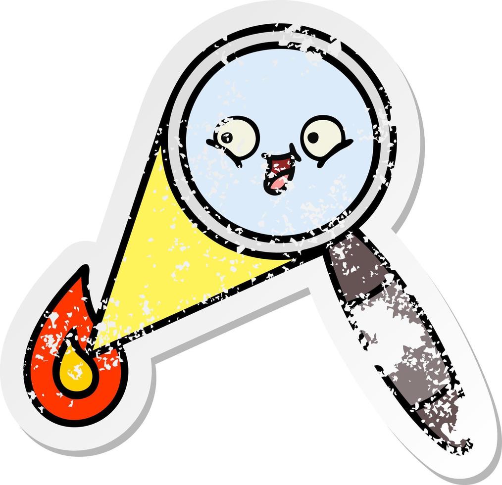 distressed sticker of a cute cartoon magnifying glass vector