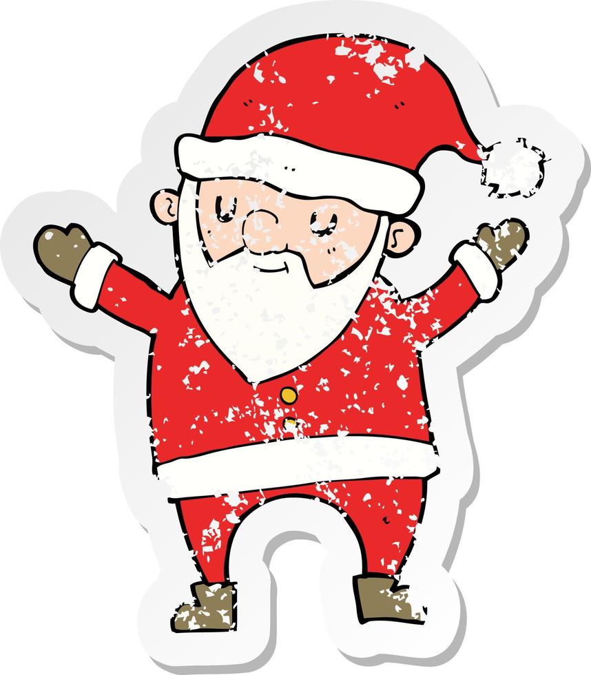 retro distressed sticker of a cartoon dancing santa vector