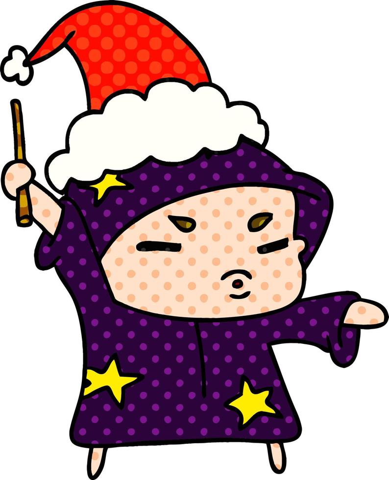 christmas cartoon of kawaii wizard vector