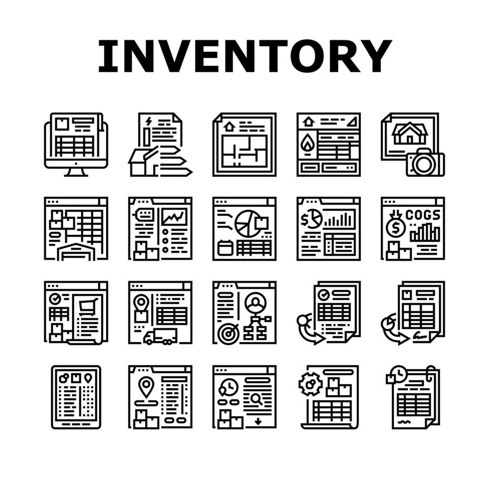 Inventory Analytics And Report Icons Set Vector