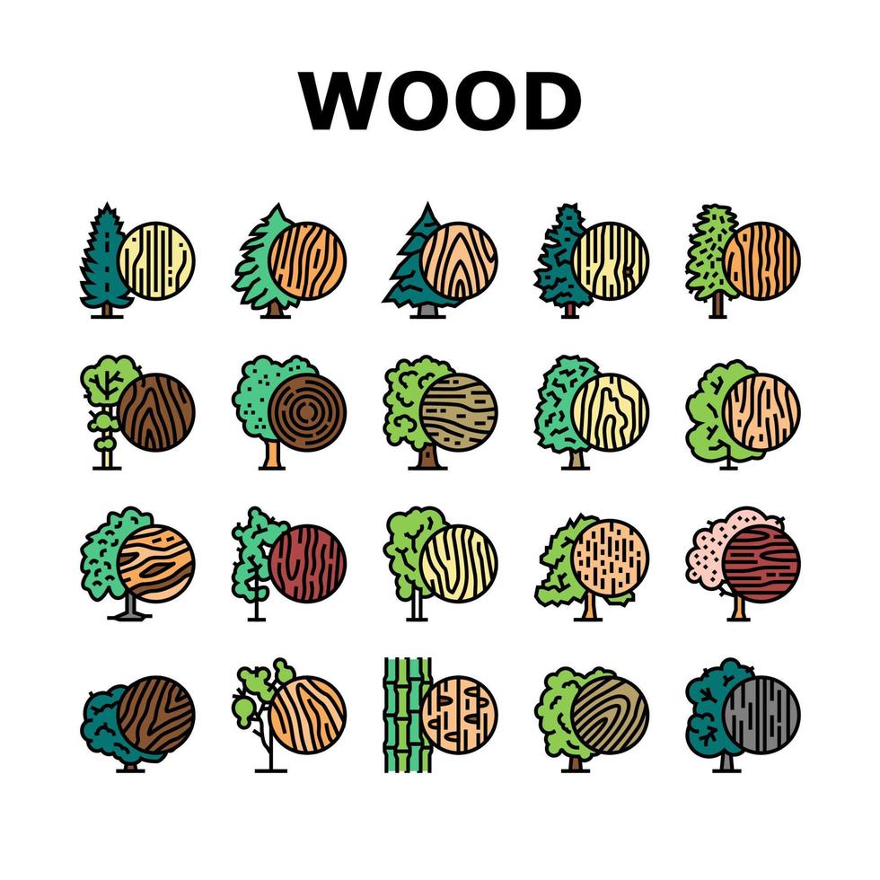 Wood Land Growth Natural Tree Icons Set Vector