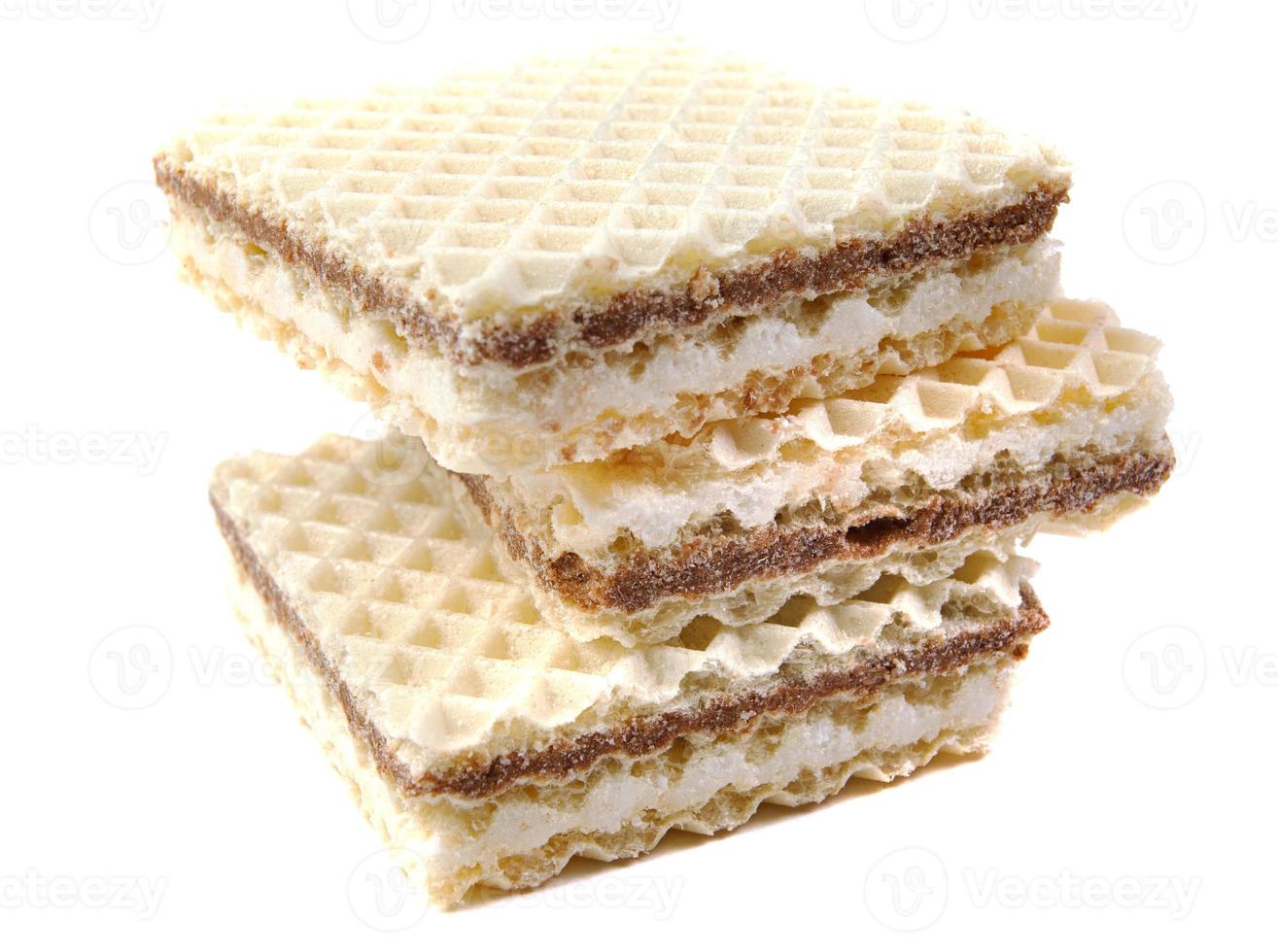 A stack of square waffles is isolated on a white background. 10278053