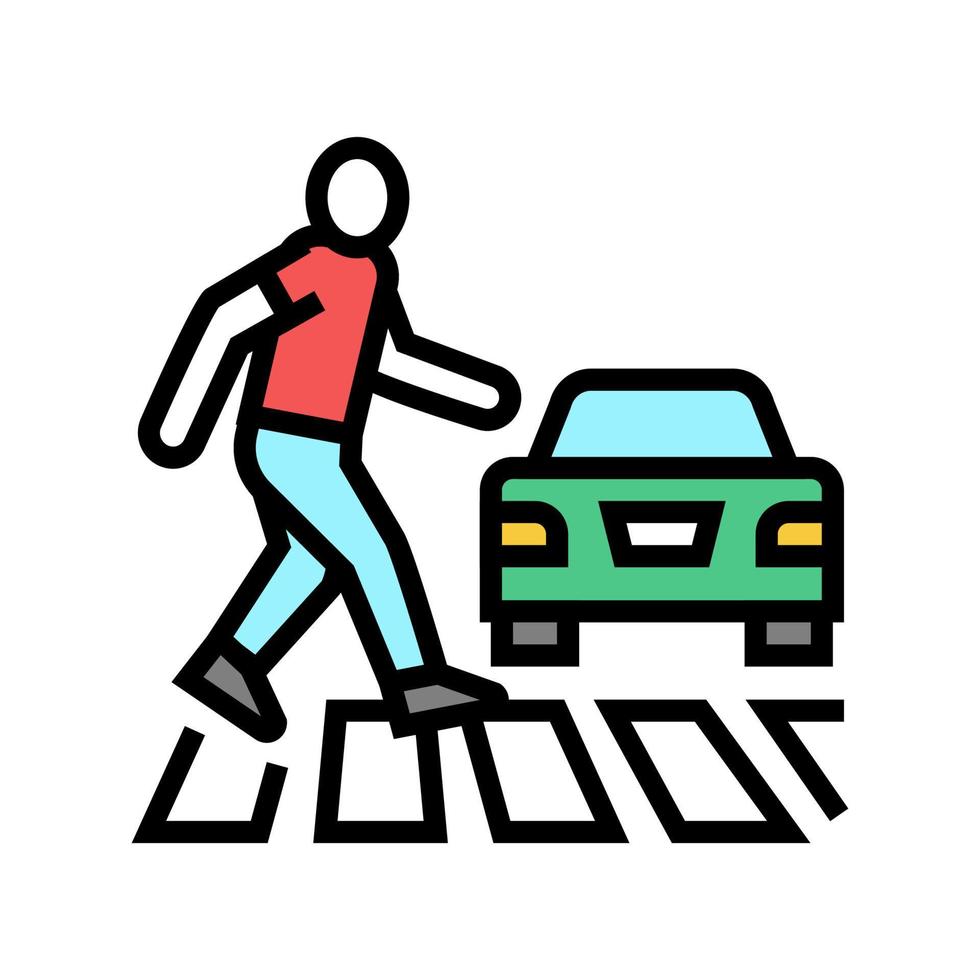 human crossing road on crosswalk color icon vector illustration