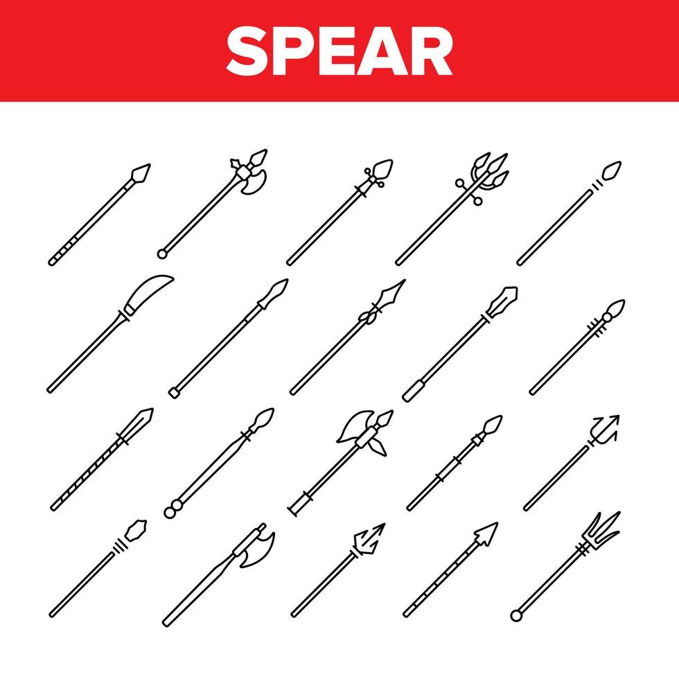 Ancient Spears Weapon Vector Linear Icons Set