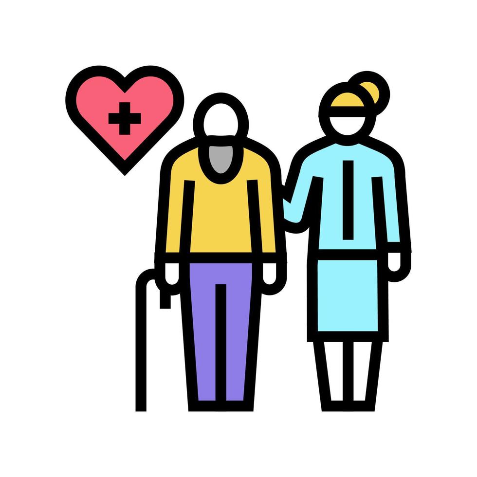 helping and caring for elderly people color icon vector illustration