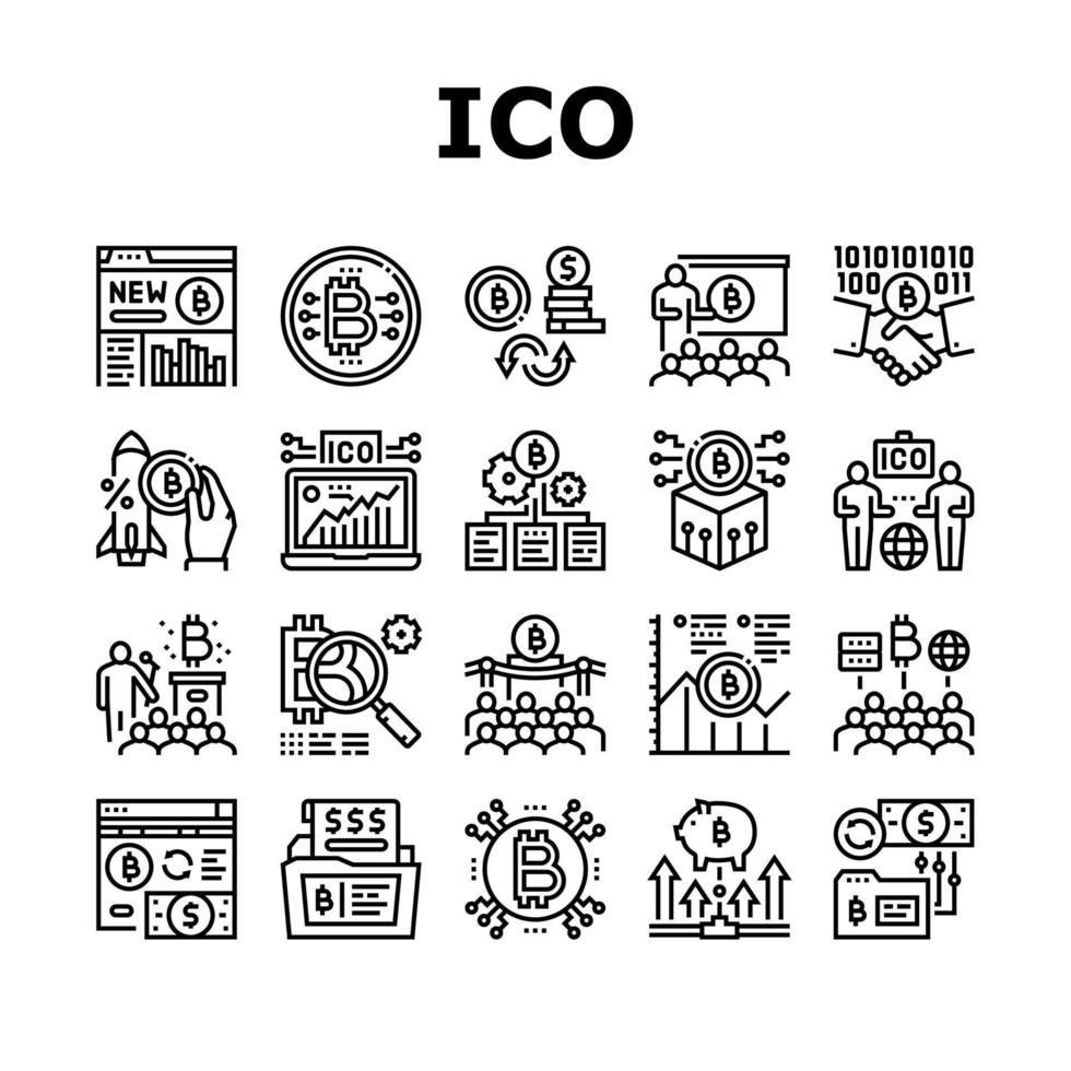 Ico Initial Coin Offer Collection Icons Set Vector