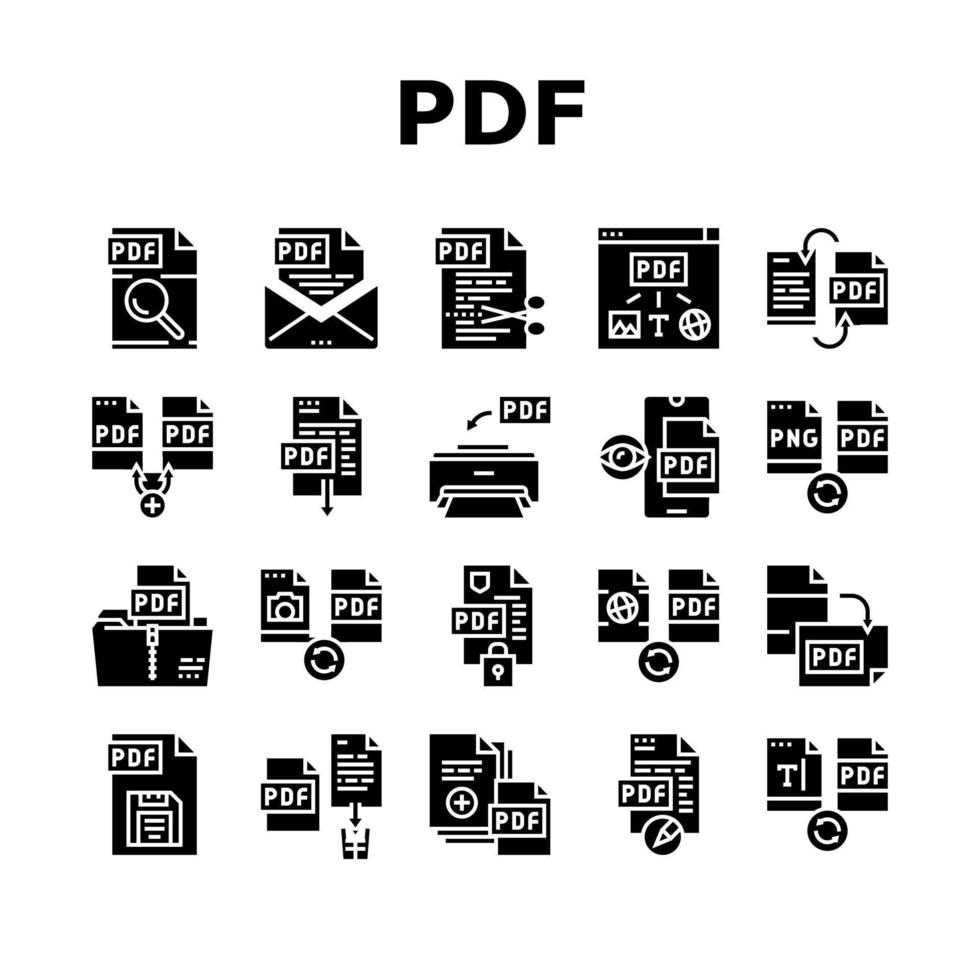 conjunto de iconos de colección de archivos electrónicos pdf vector