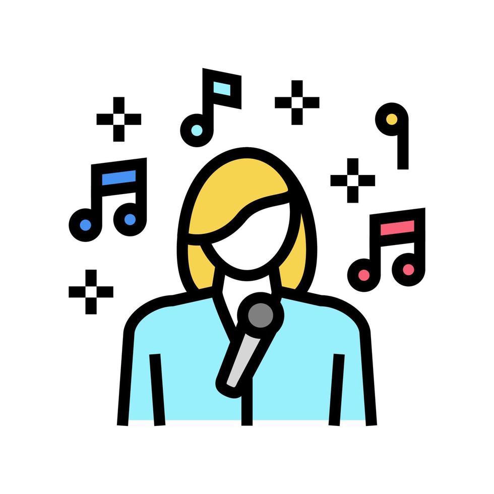 cantante mujer cantando canción en micrófono color icono vector ilustración