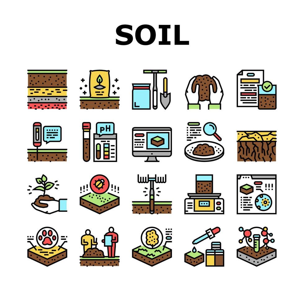 Soil Testing Nature Collection Icons Set Vector