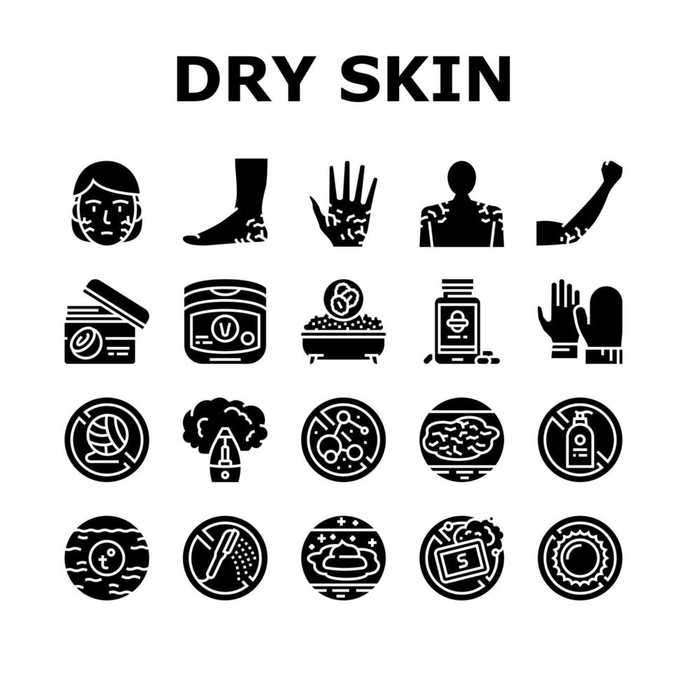 conjunto de iconos de colección de tratamiento de piel seca vector