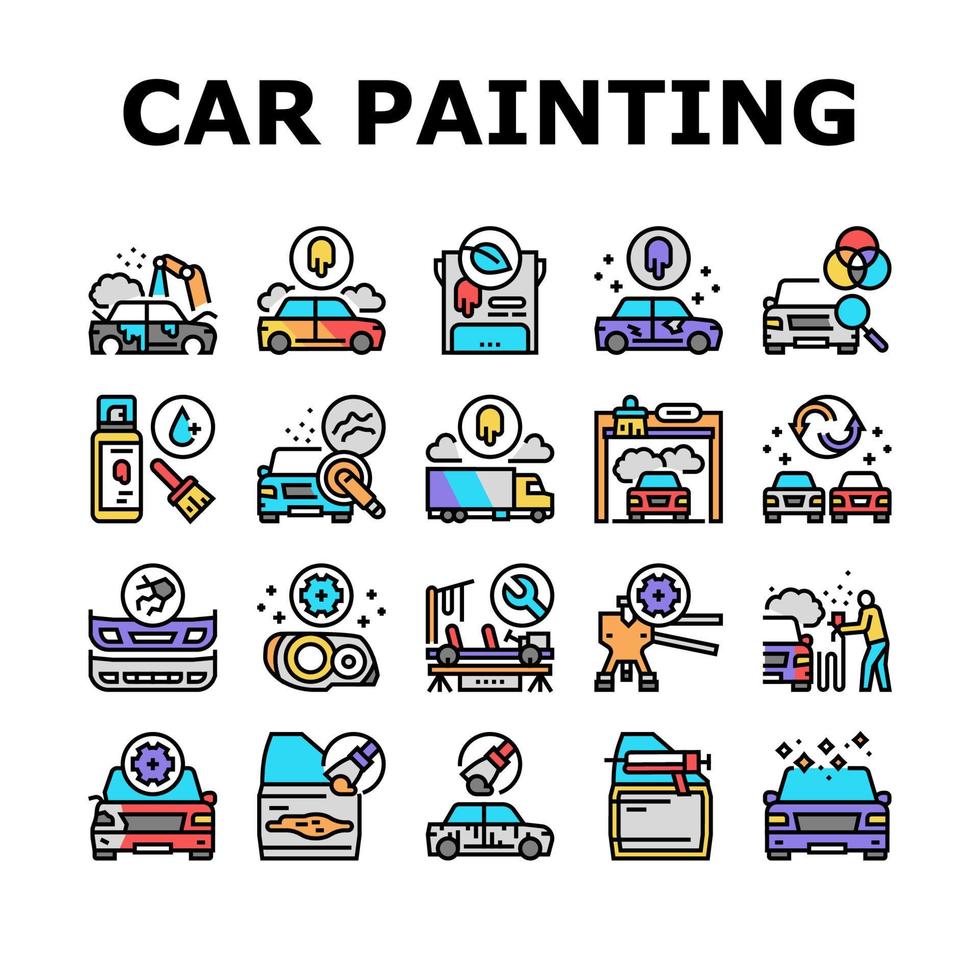 Car Painting Service Collection Icons Set Vector