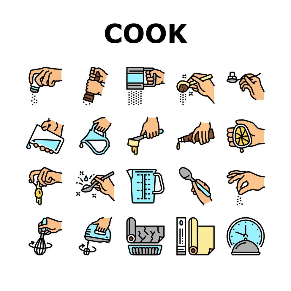 instrucciones de cocina para preparar iconos de comida establecer vector