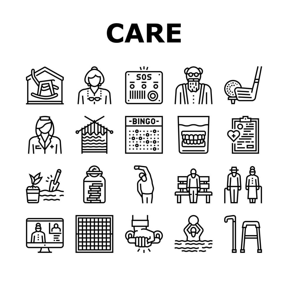 Elderly People Care Collection Icons Set Vector