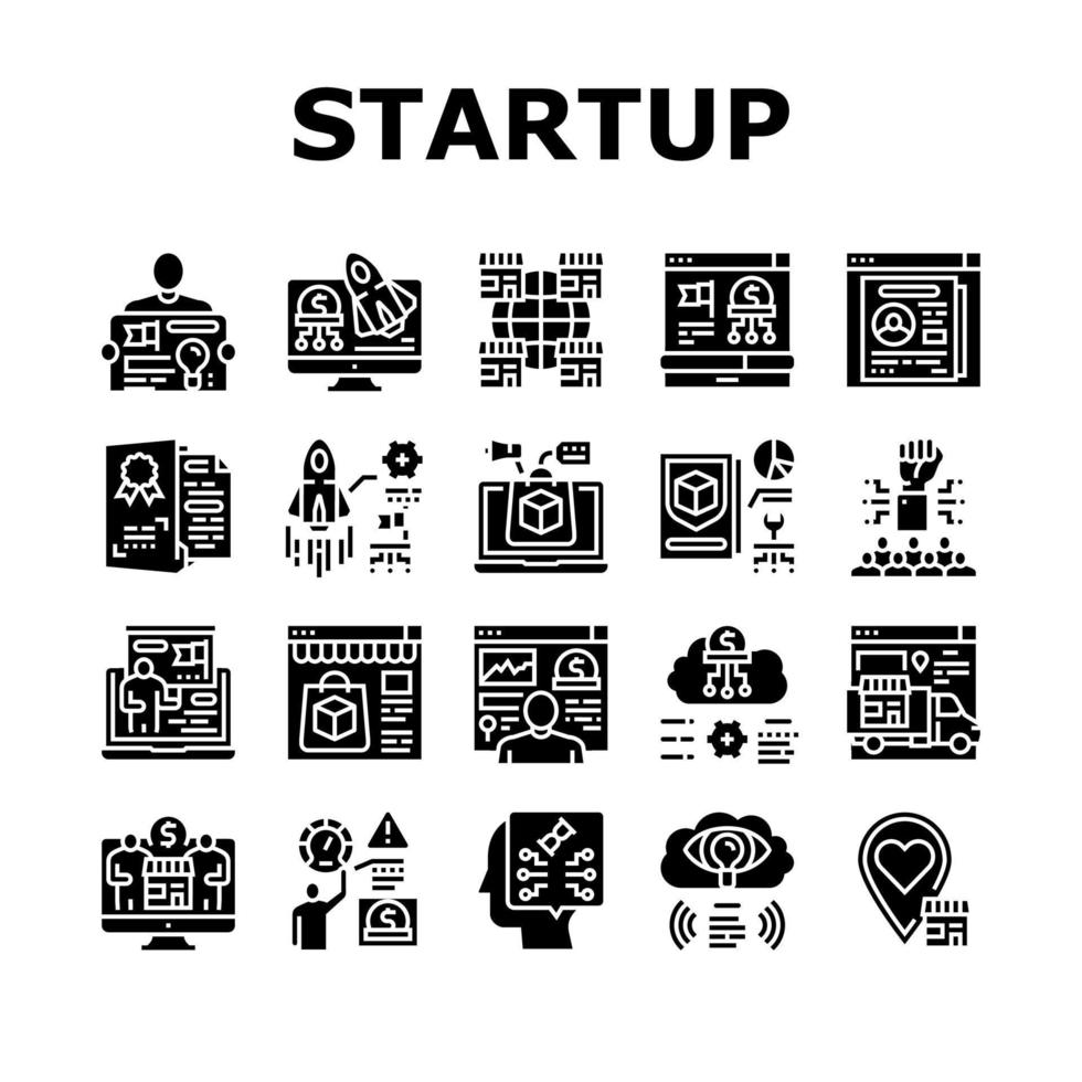 Startup Business Idea Launching Icons Set Vector