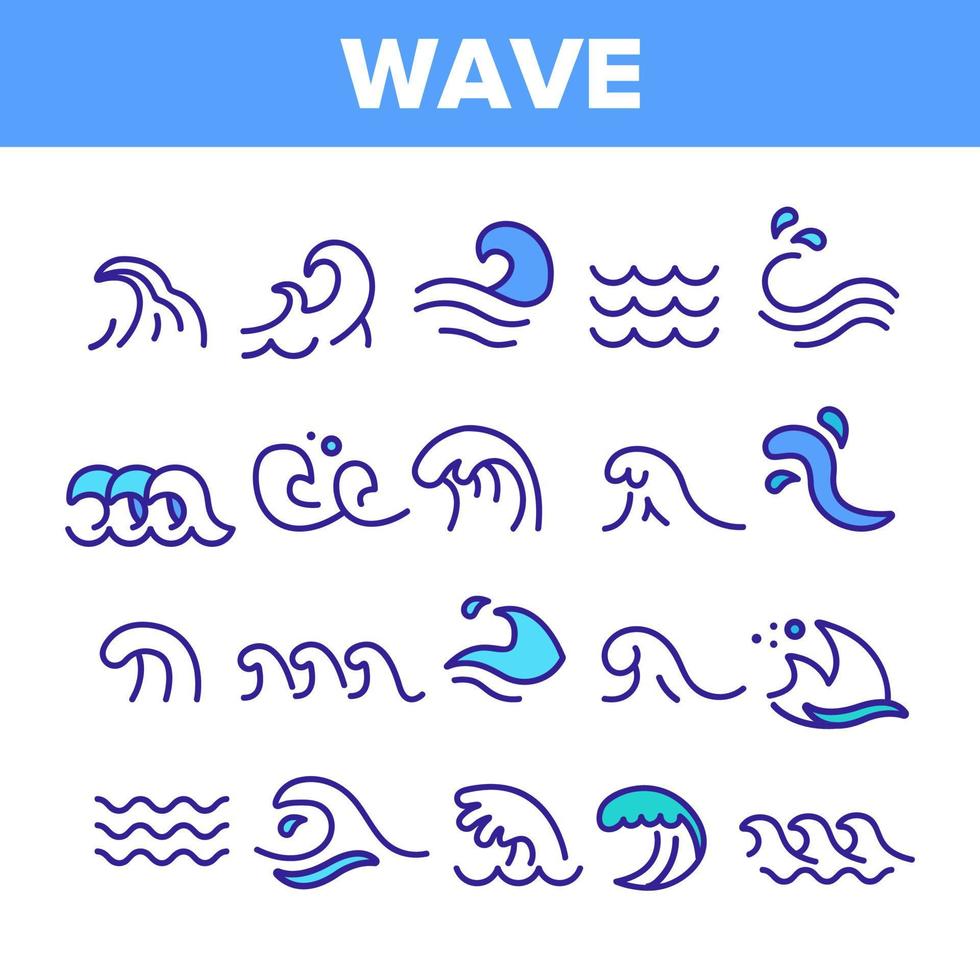 conjunto de iconos lineales vectoriales de olas marinas y oceánicas vector