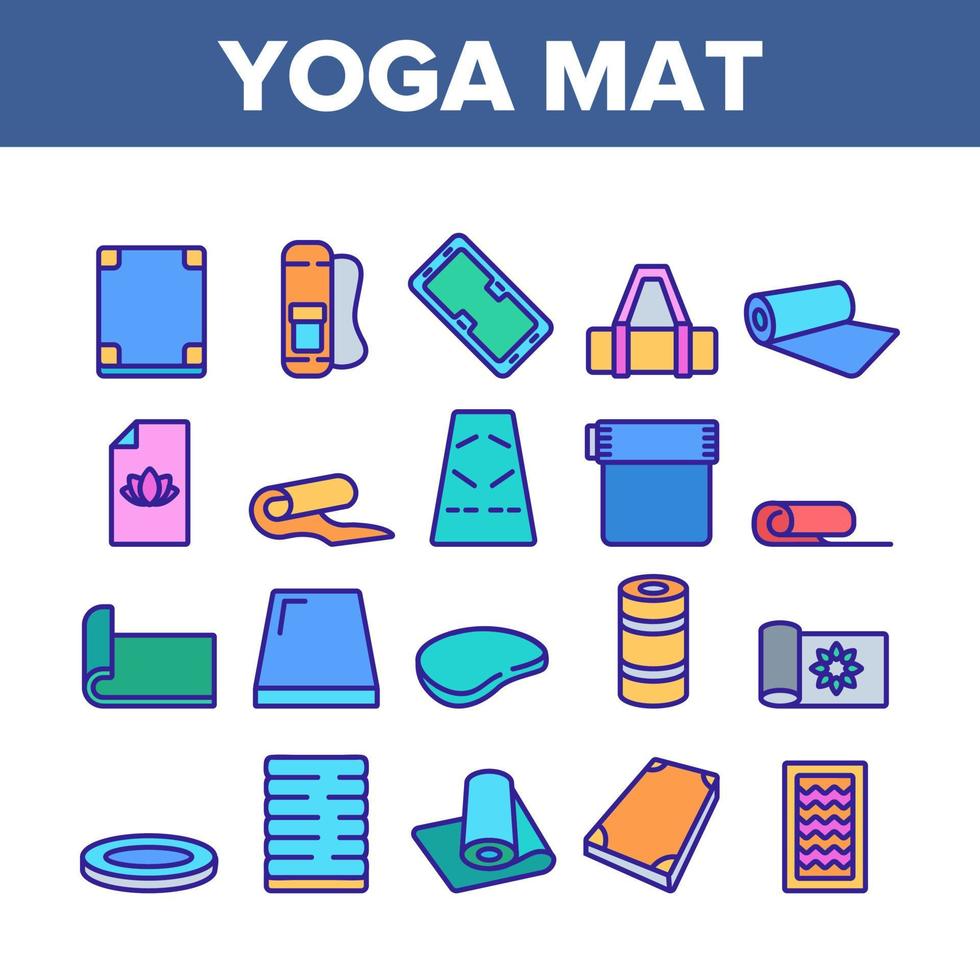 conjunto de iconos de colección de accesorios de colchoneta de yoga vector