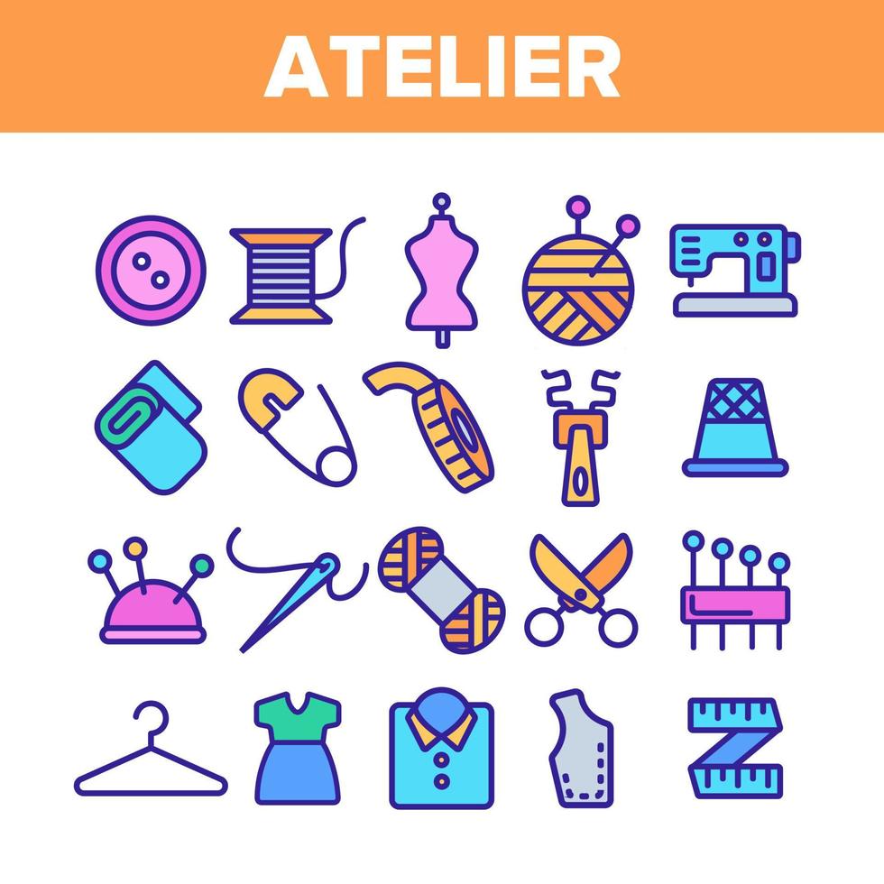 Fashion Atelier And Sewing Linear Vector Icons Set