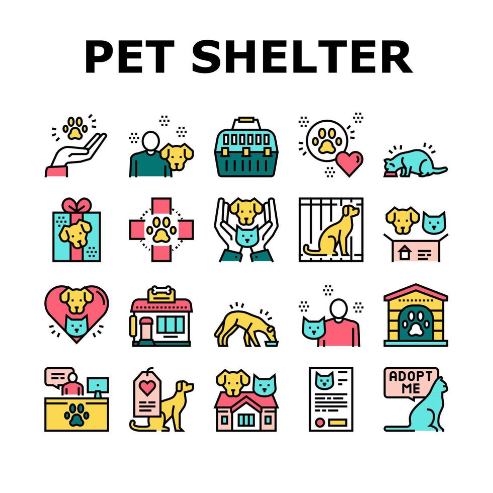 conjunto de iconos de colección de refugio de mascotas animales vector