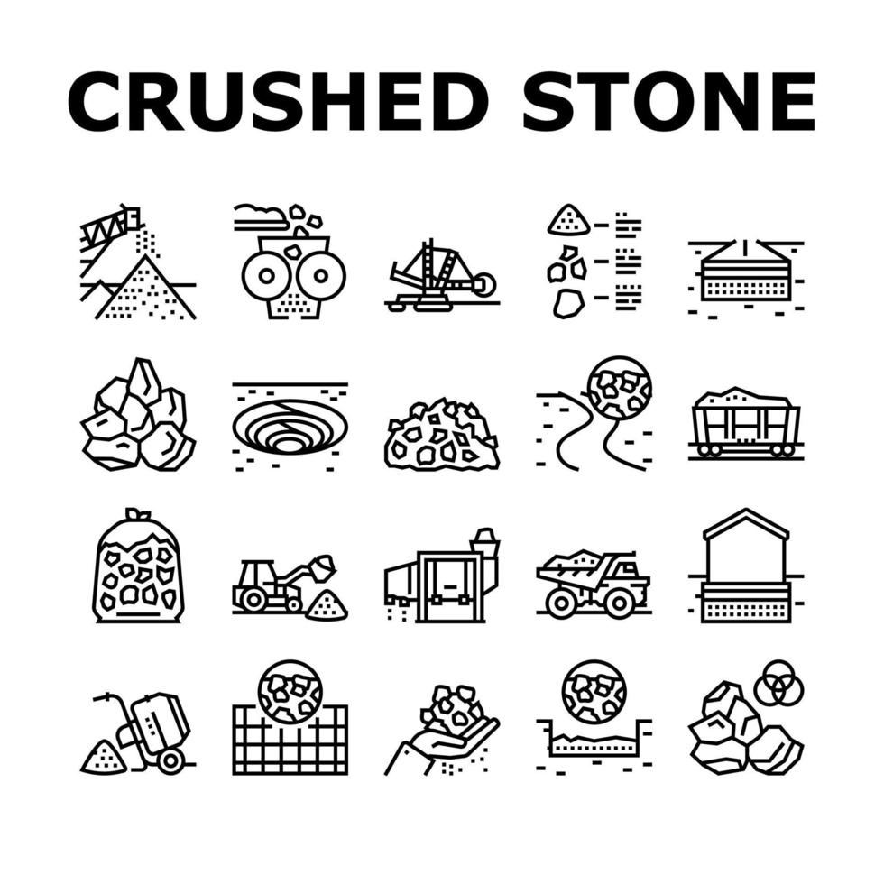 Crushed Stone Mining Collection Icons Set Vector