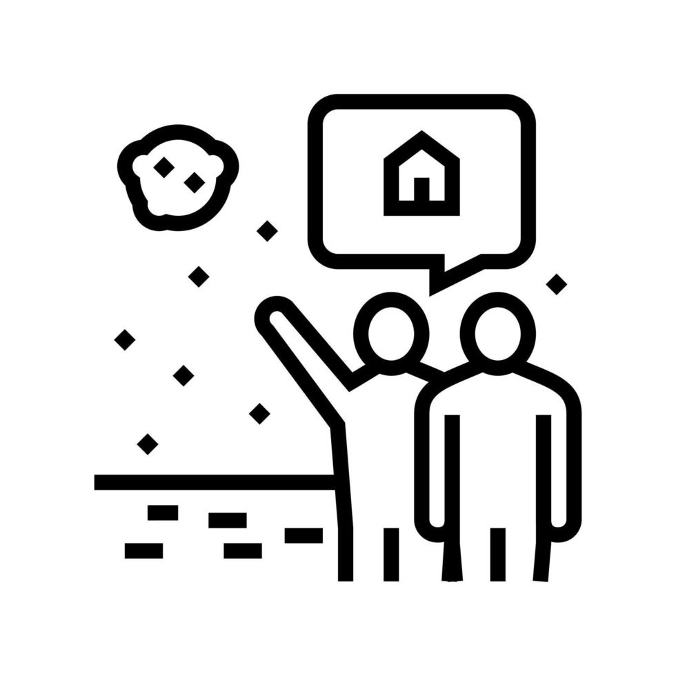 human showing space house in sky line icon vector illustration