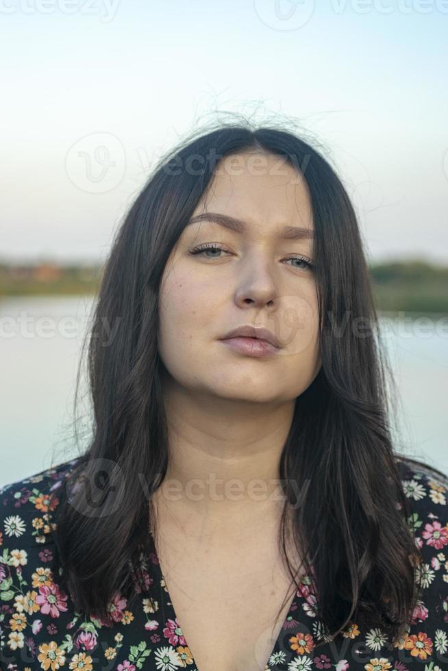 Close up portrait young beautiful woman. photo