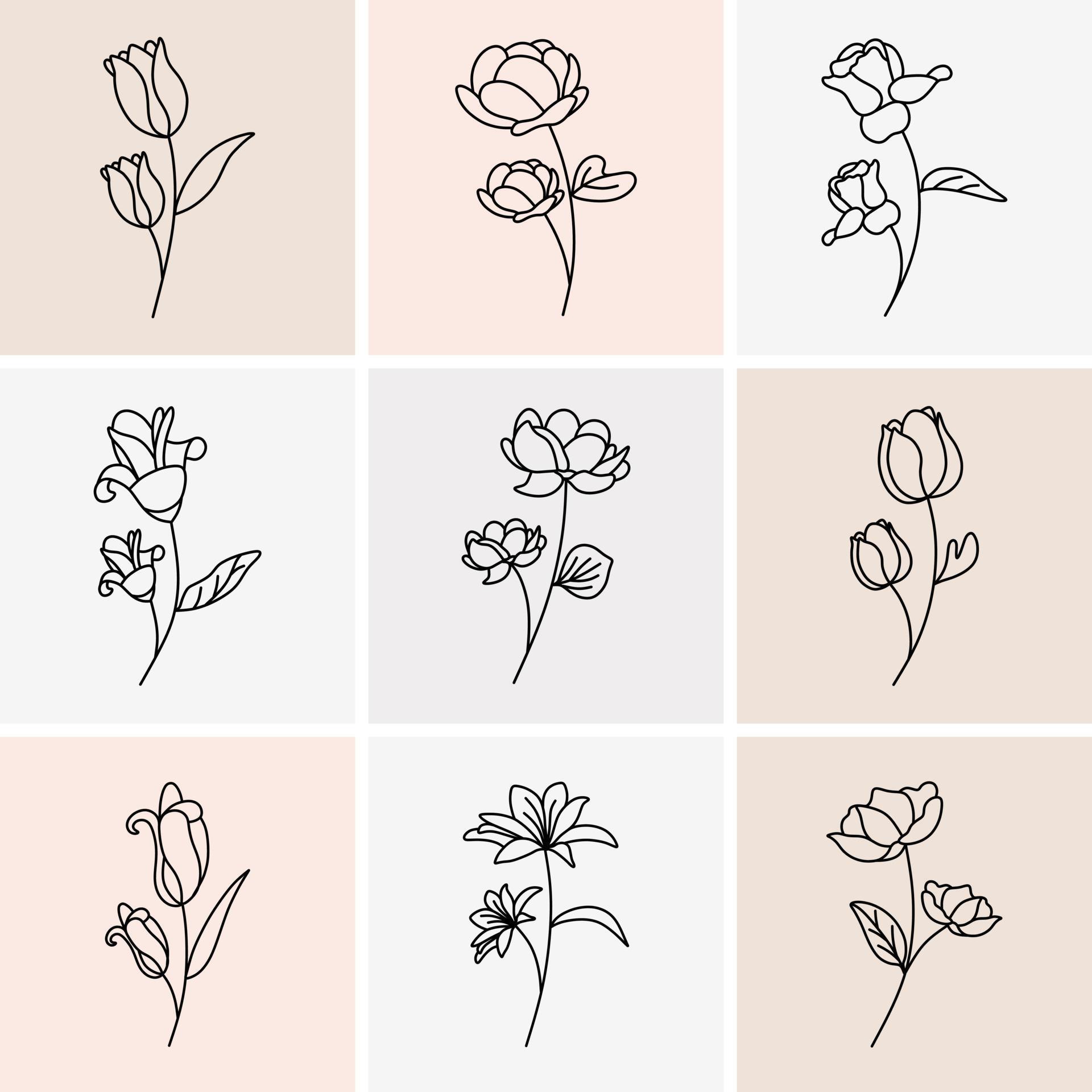 Set of line art flower 10279923 Vector Art at Vecteezy