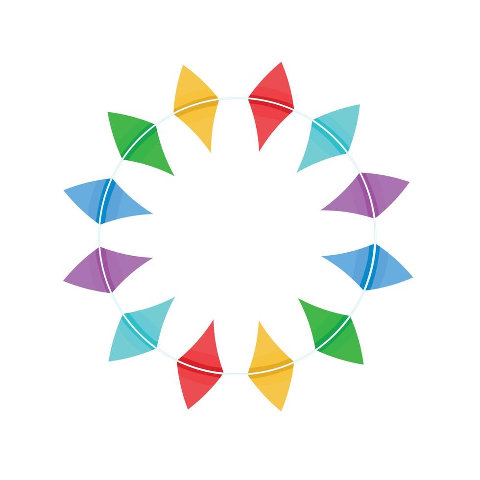 The frame is round with multicolored flags on a string .Vector vector