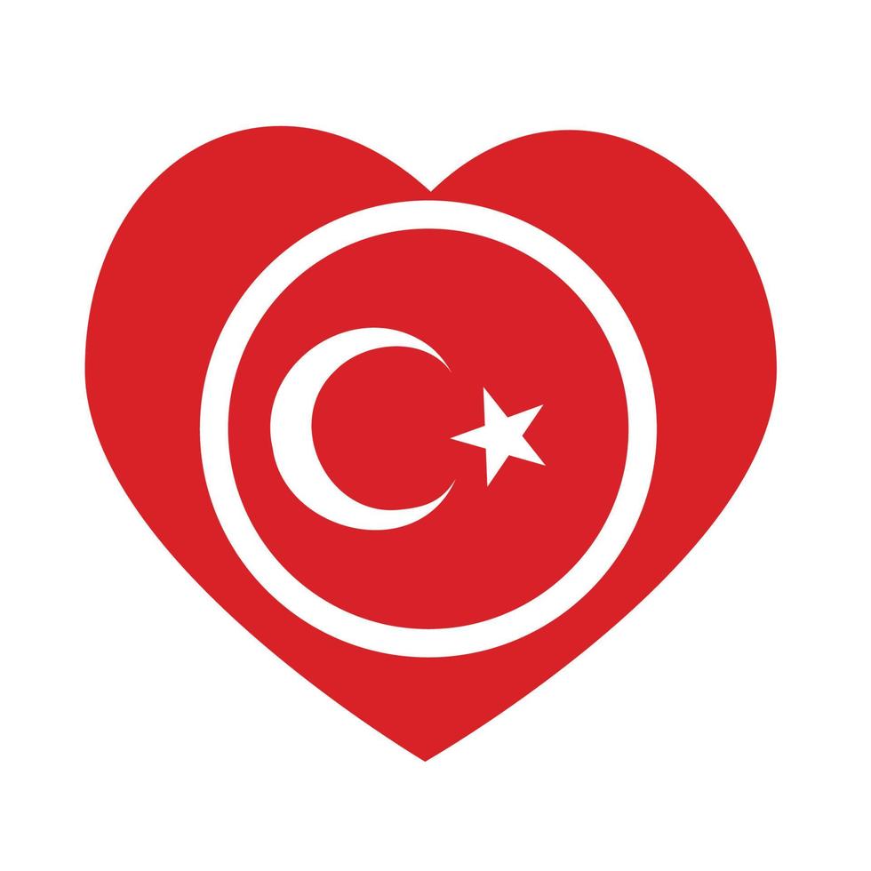 icono vectorial, corazón rojo con la bandera nacional de turquía. vector