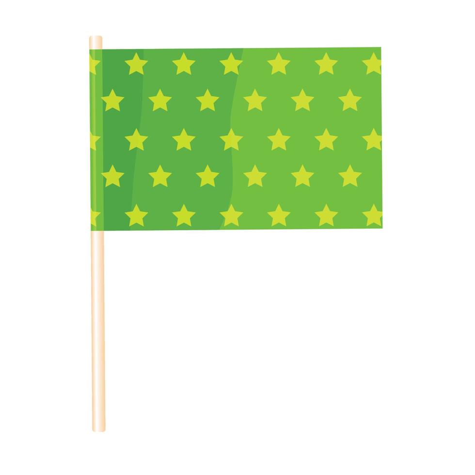 Green flag with stars on a wooden flagpole. Vector