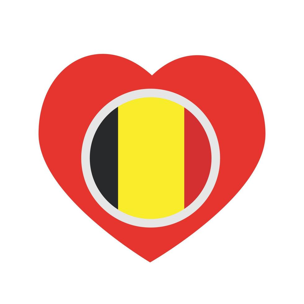 Vector icon , red heart with the national flag of  Belgium.