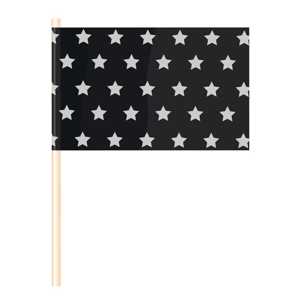 bandera negra con estrellas en un asta de madera. vector