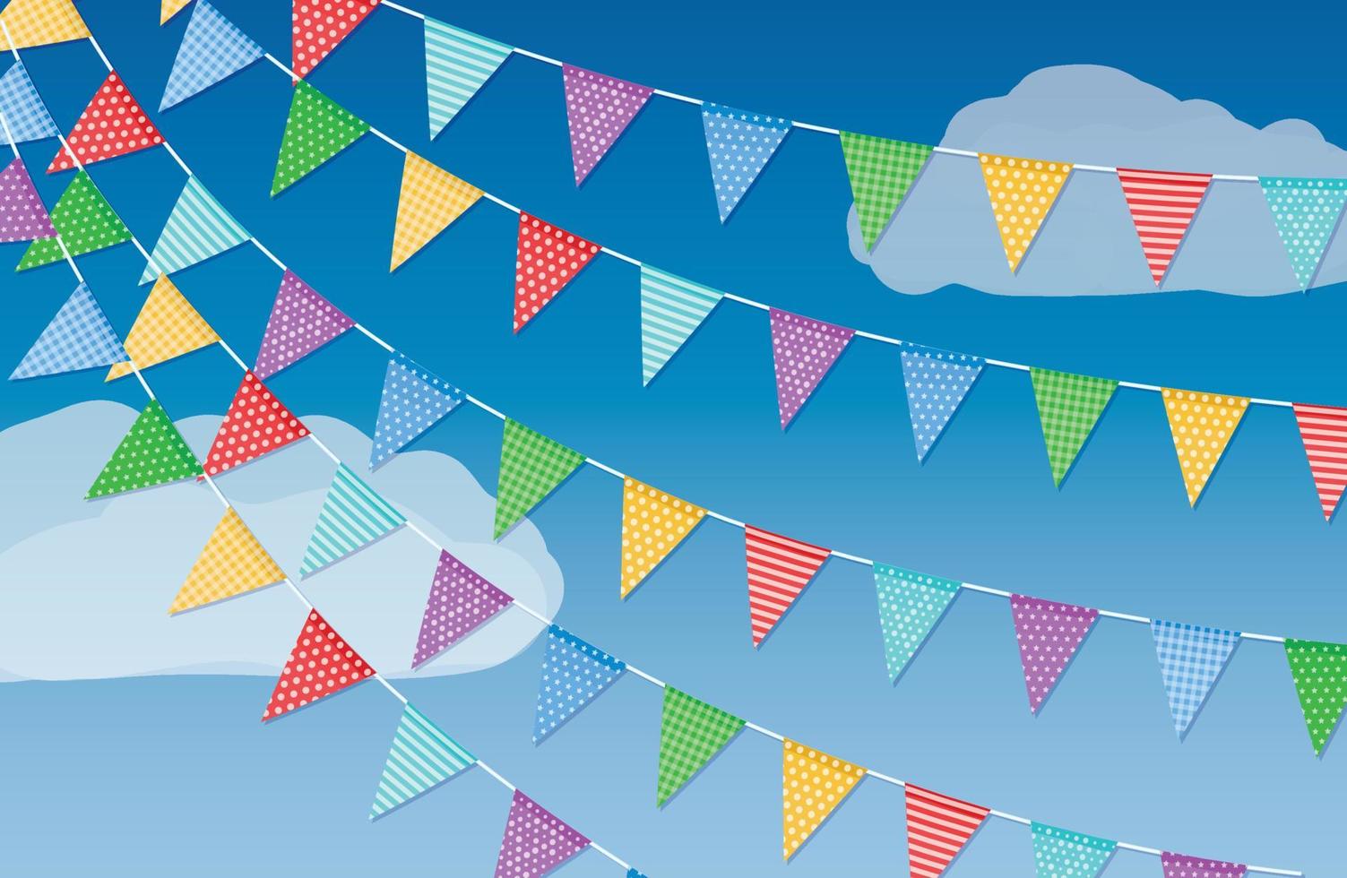 Colorful garland flags on a background of blue sky and white clouds.Vector vector