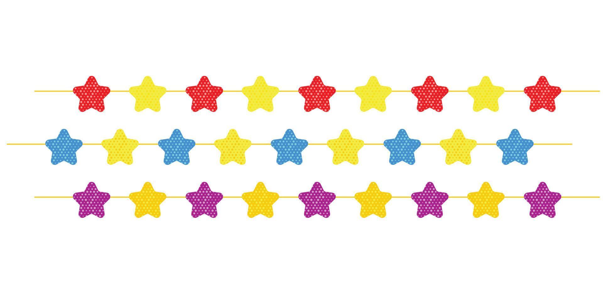 Garland of colored stars-gold, blue, red . Thread with ornaments. A holiday attribute. Vector