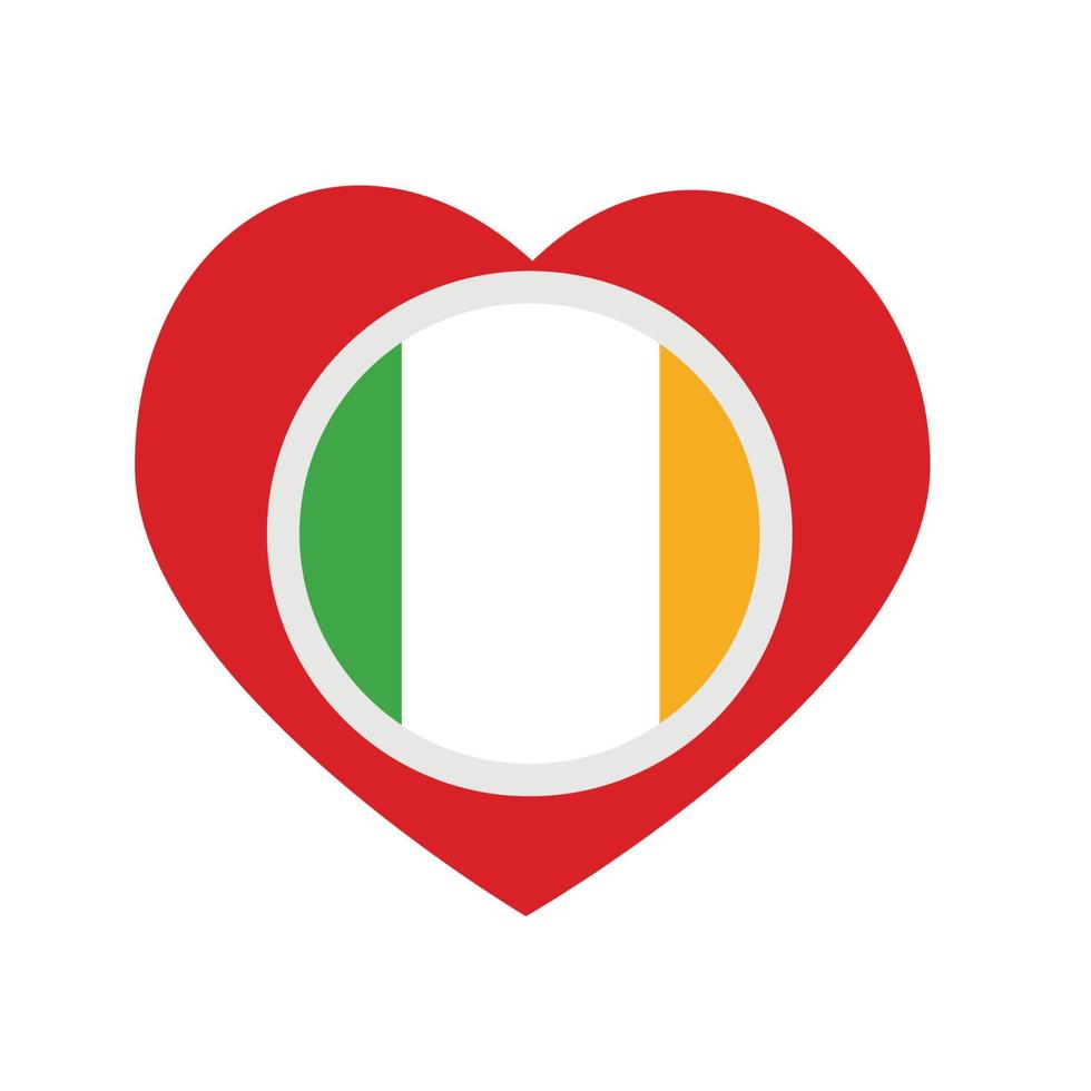 Vector icon , red heart with the national flag of Ireland .