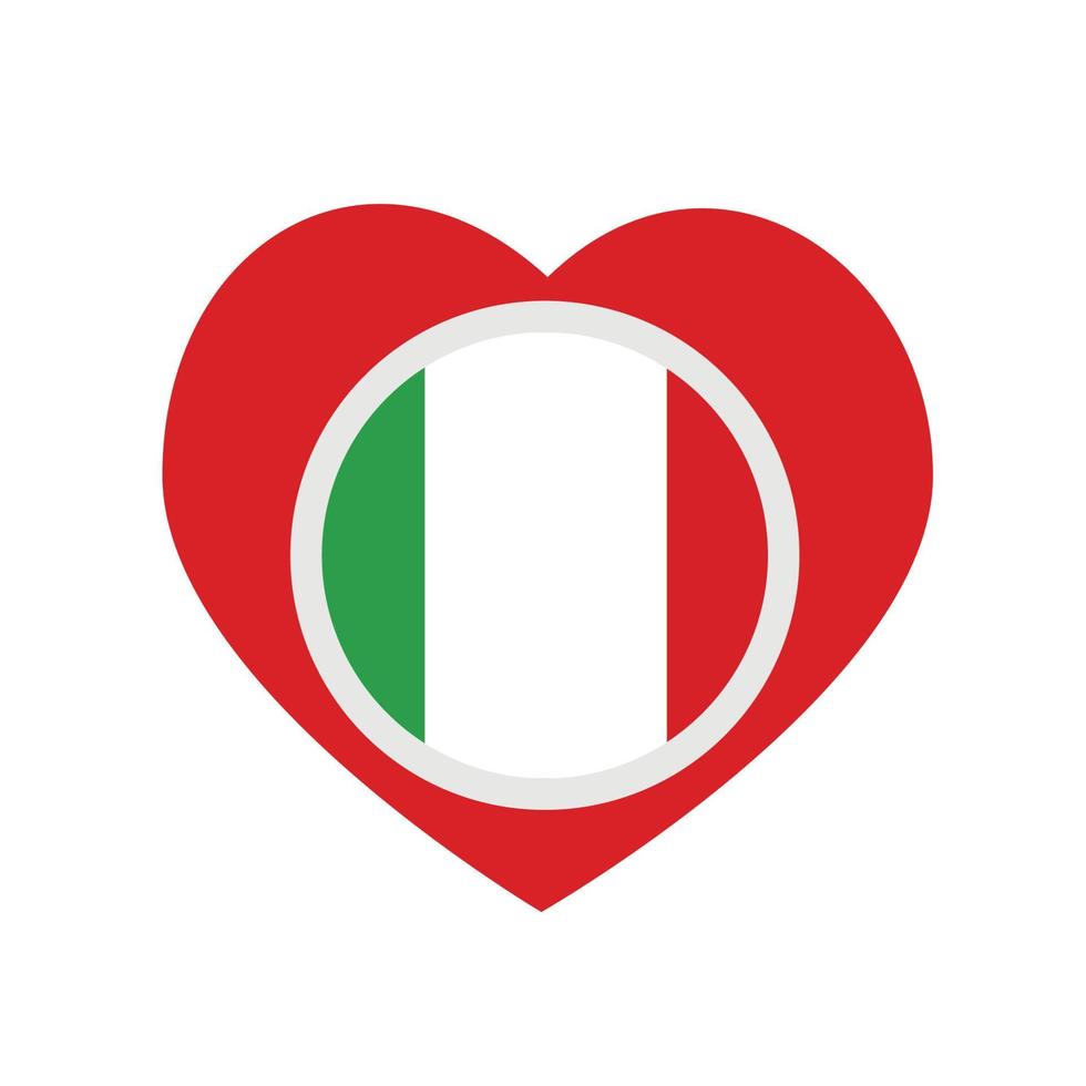 Vector icon , red heart with the national flag of  Italy.