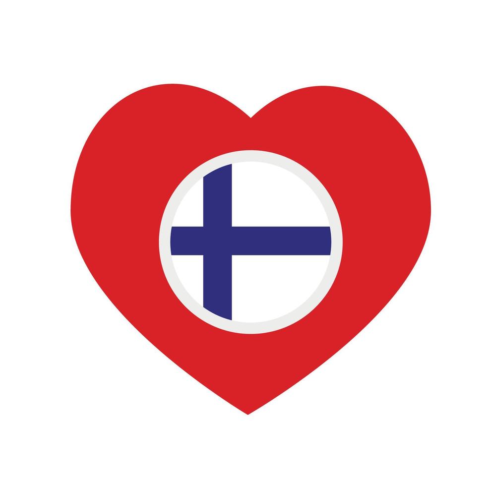 icono vectorial, corazón rojo con la bandera nacional de Finlandia. vector