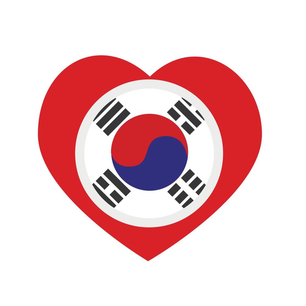 icono vectorial, corazón rojo con la bandera nacional de la república de corea. vector