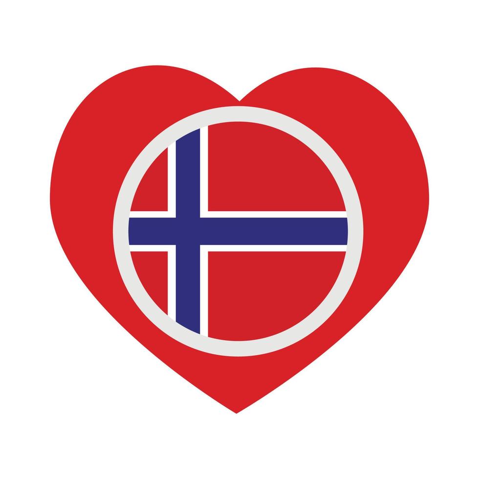 Vector icon , red heart with the national flag of Norway .