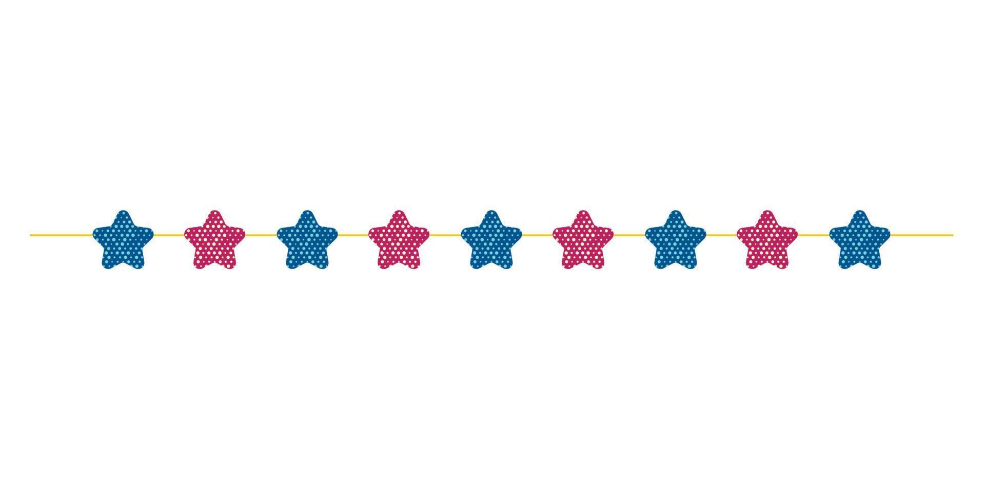 A garland of red and blue stars. Thread with ornaments. A holiday attribute. Vector