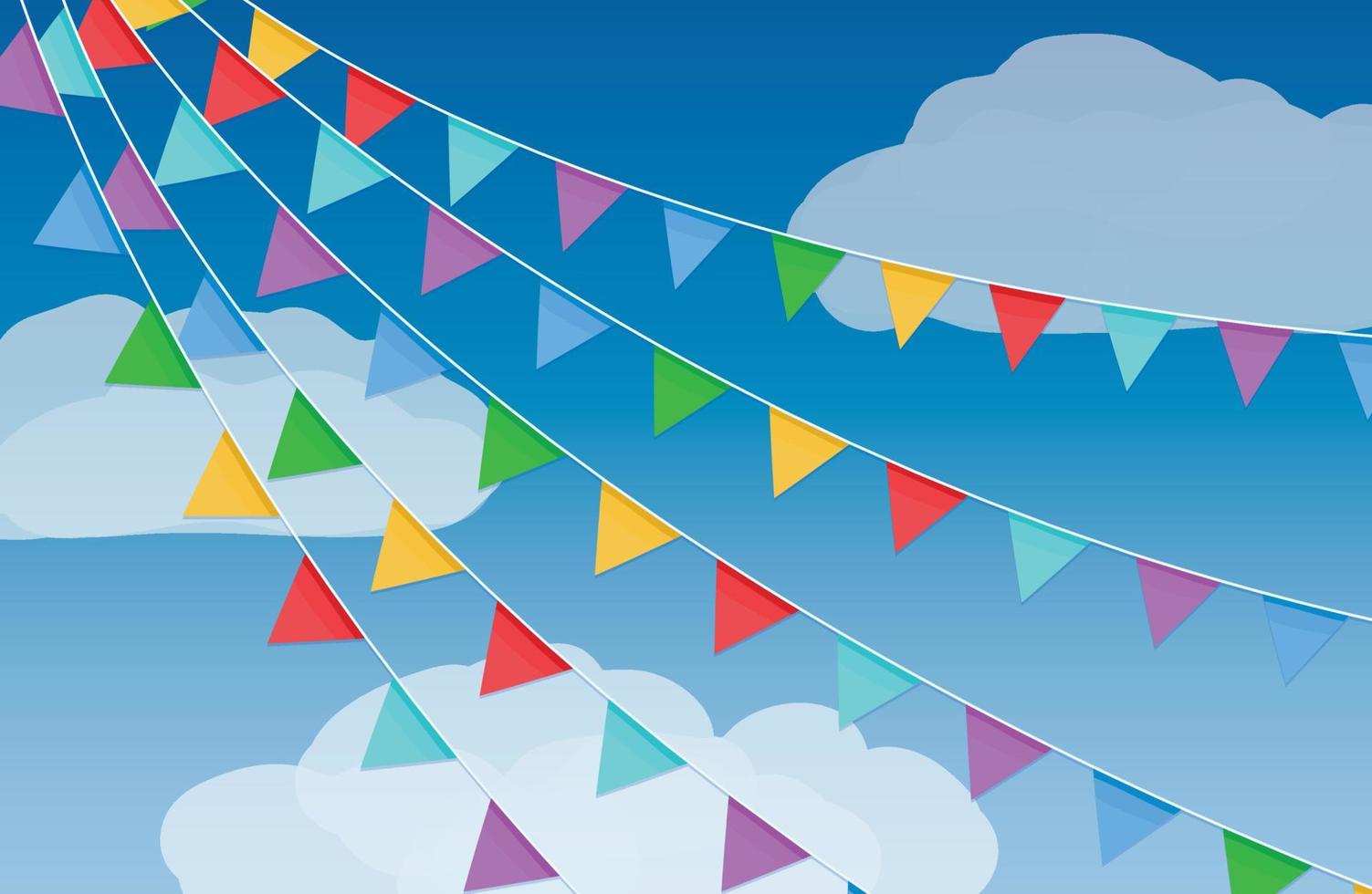 Colorful garland flags on a background of blue sky and white clouds.Vector vector