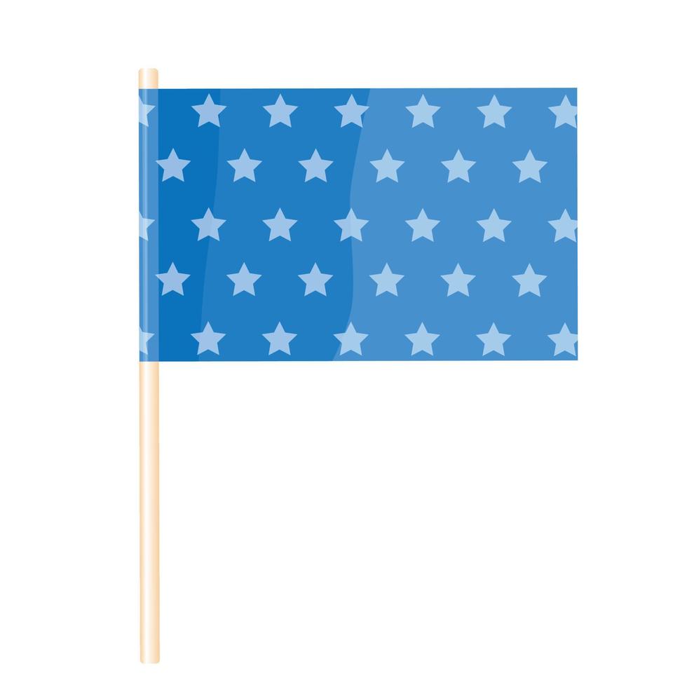 bandera azul con estrellas en un asta de madera. vector